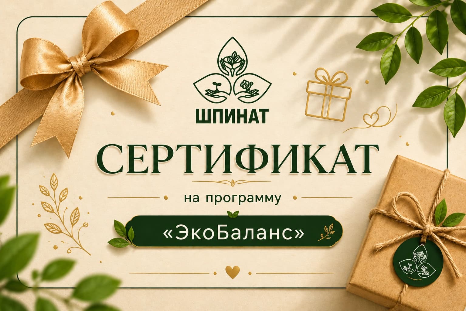 Сертификат на программу ЭкоБаланс — полезная еда с доставкой от ШПИНАТ